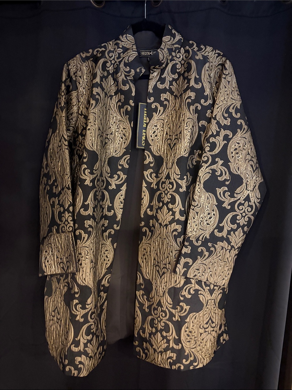 Heidi Daus Diamond Collection Gold Metallic/Gray Open Front Jacket NWT